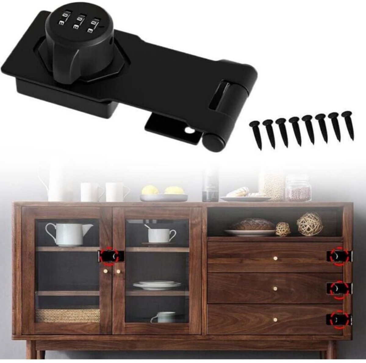 EXCITAT Deurslot - Schuifdeurslot - Hasp-combinatieslot - Driecijferig combinatieslot - Geschikt voor kleine deuren, kasten, schuurdeuren, garages buiten, tuinen