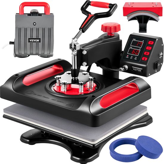 Foto: Heatpressmachine warmtepers transferpers hittepers kledingpers 5 in 1 multifunctioneel 30x38 cm teflon coating digitale temperatuurregeling