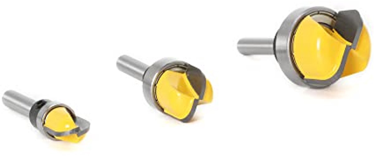 3 Stuks 1/4 Inch Shank Ronde Neus Freesbit Set - Voor Bowl en Tray Templates - Houtbewerkingsgereedschap 3/4 Inch, 5/16 Inch, 1-1/8 Inch