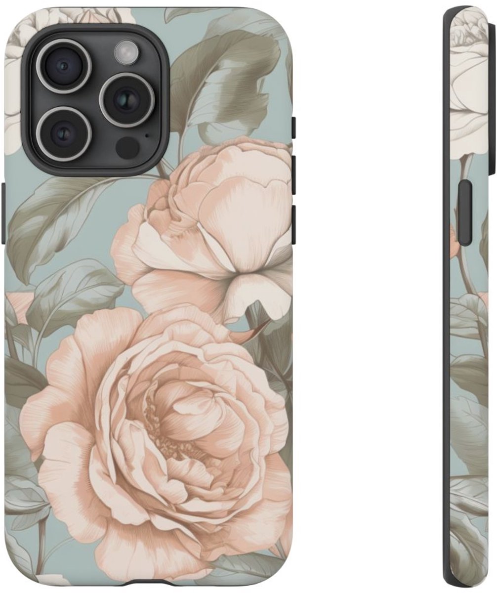 Pastelrozen en Bloemmotief – Telefoonhoesje Geschikt voor iPhone 15 Pro Max