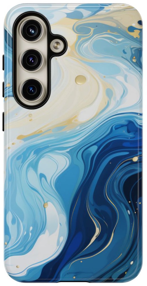 Blauw-Witte Marmer Abstract – Telefoonhoesje Geschikt voor Samsung Galaxy S24