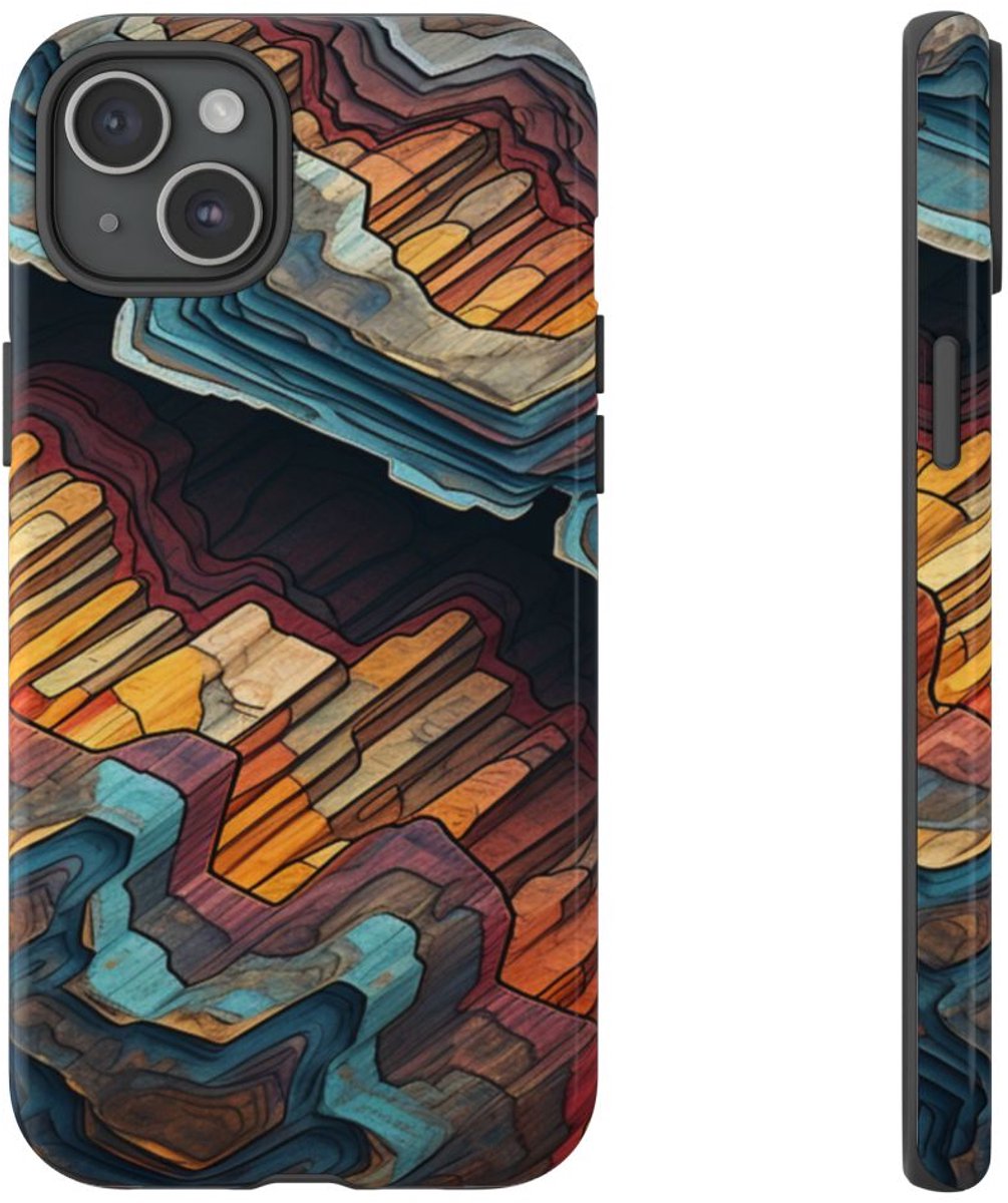 Gelaagd Abstract Geodepatroon – Telefoonhoesje Geschikt voor iPhone 15 Plus