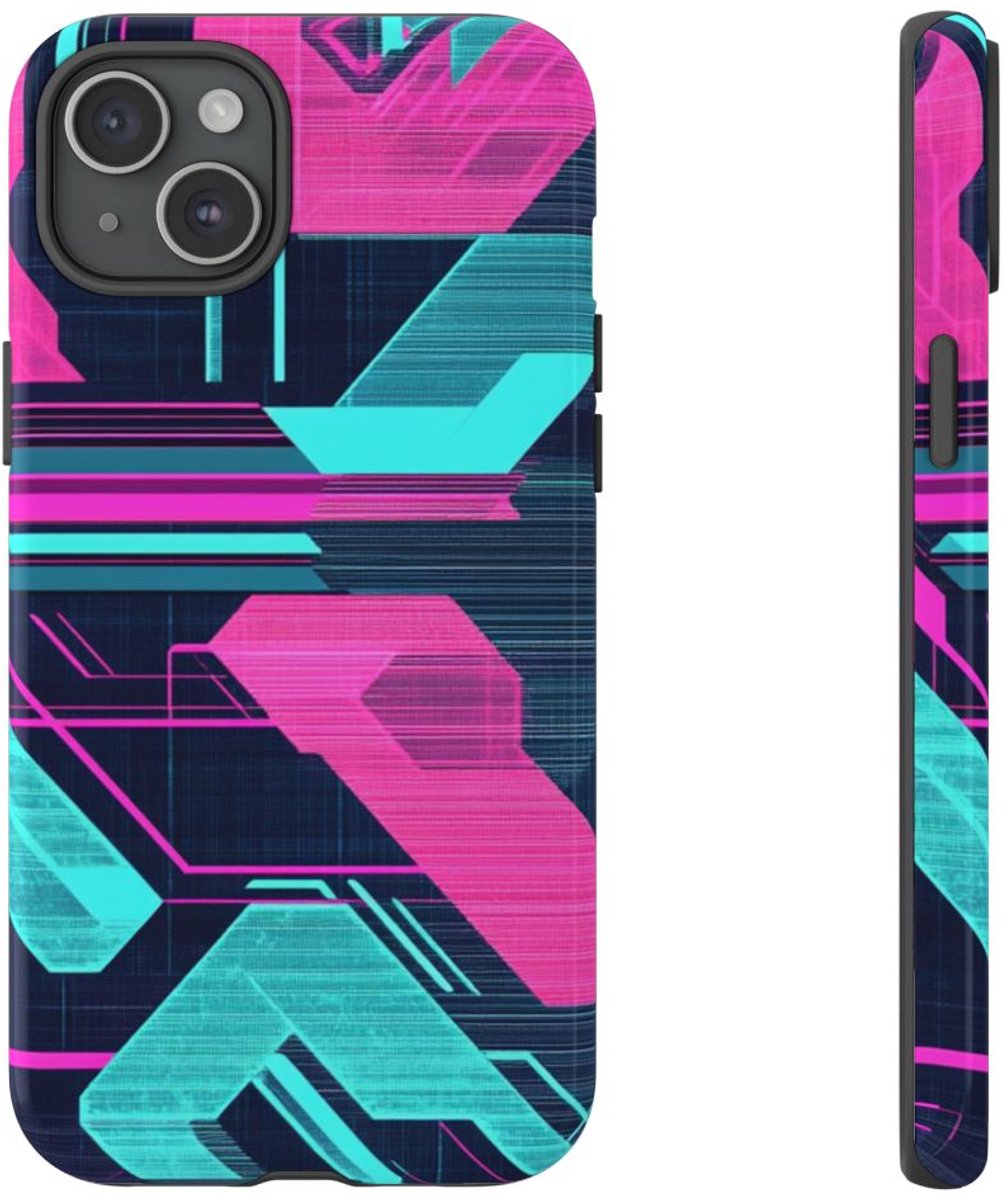 Fel Geometrisch Neonpatroon – Telefoonhoesje Geschikt voor iPhone 15 Plus