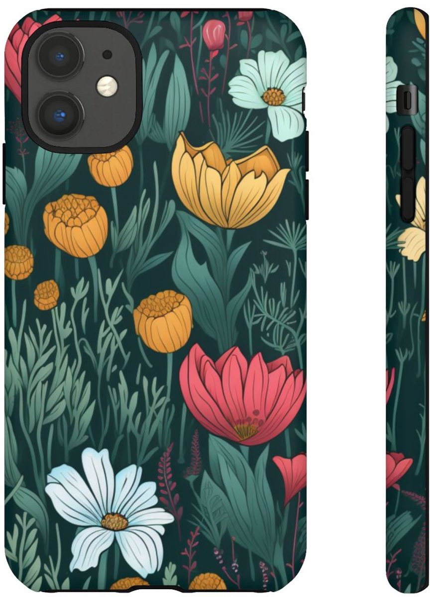 Handgetekend Bloemenweidepatroon – Telefoonhoesje Geschikt voor iPhone 11
