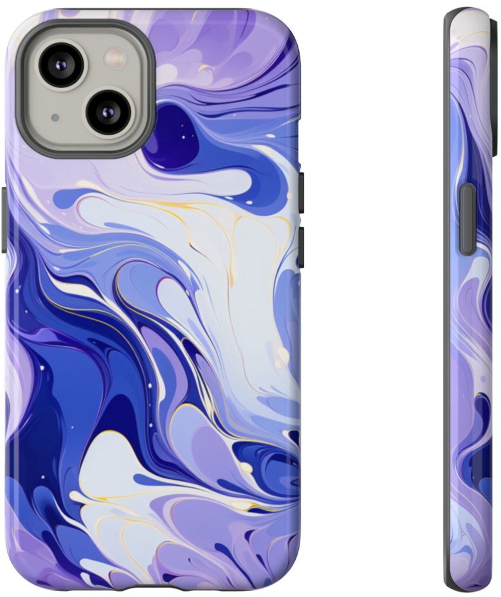Lavendel en Indigo Gemarmerd Abstract – Telefoonhoesje Geschikt voor iPhone 14