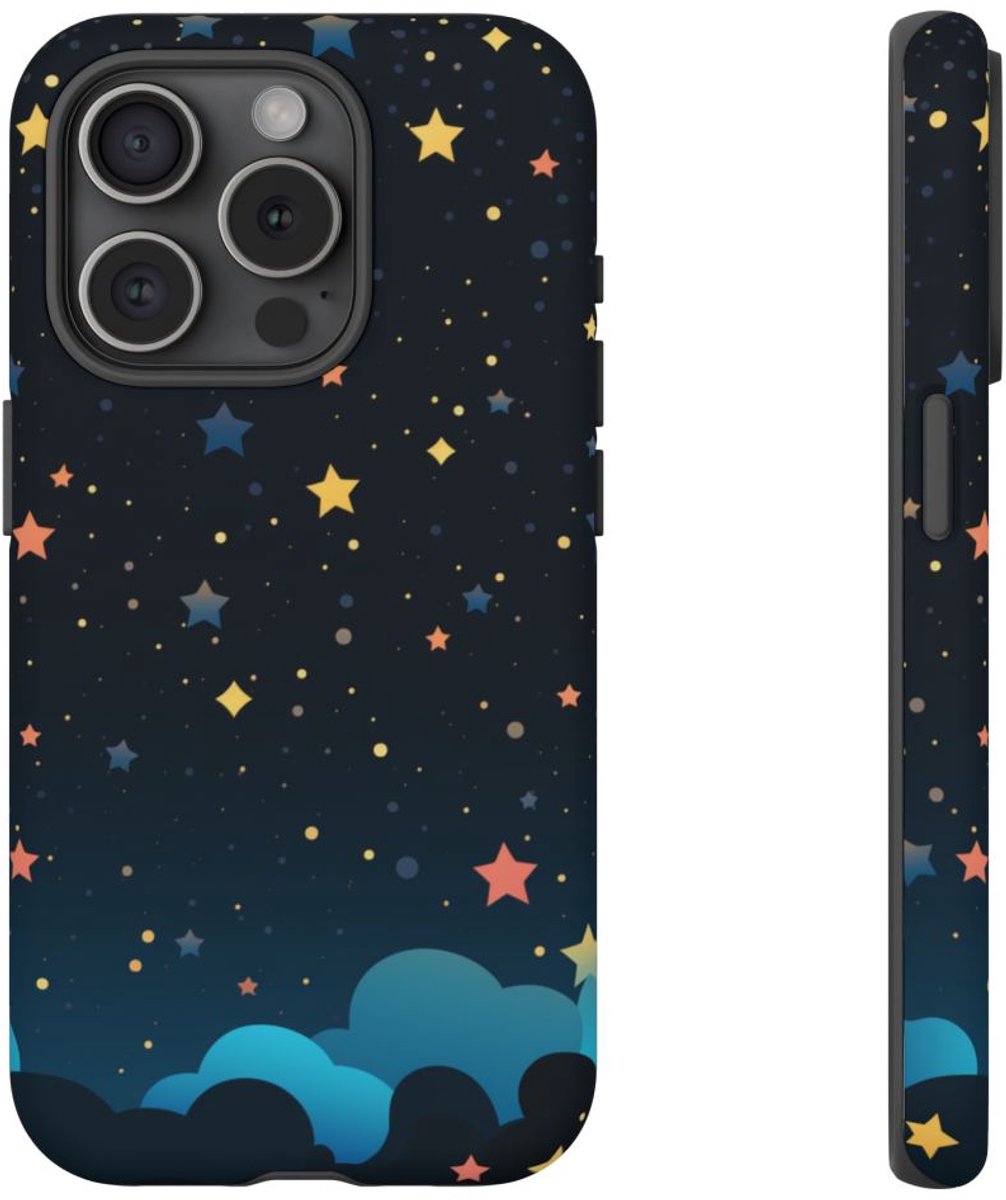 Kleurrijke Sterrenhemel met Wolken – Telefoonhoesje Geschikt voor iPhone 15 Pro
