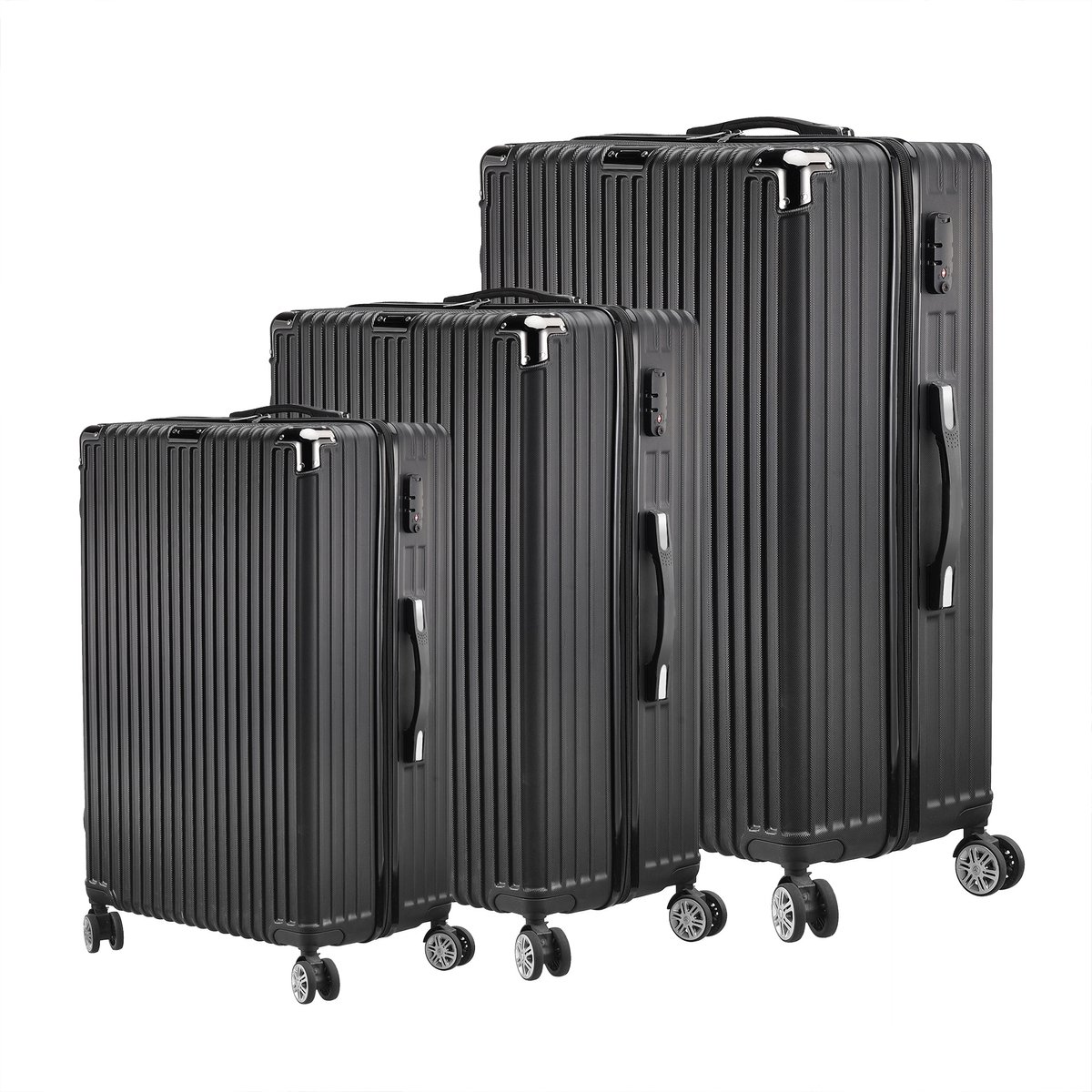 3-delige kofferset met TSA-slot ABS zwarte reiskoffer harde schaal trolley koffer M/L/XL set