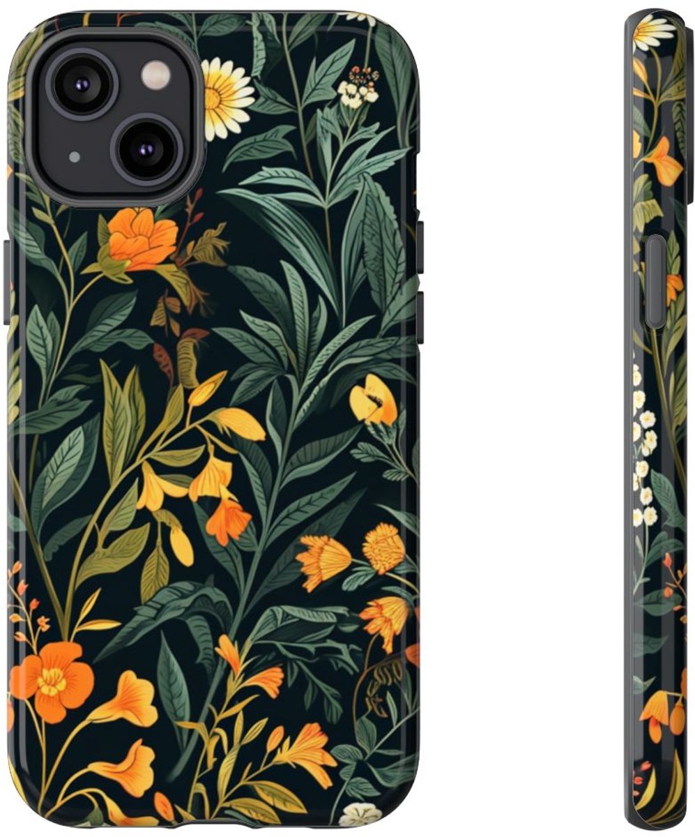 Oranje en Witte Bloemenprint – Telefoonhoesje Geschikt voor iPhone 14 Plus