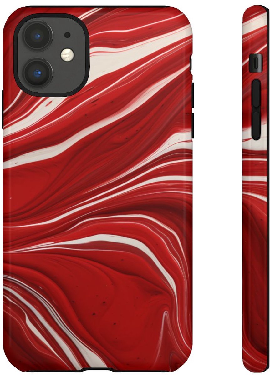 Rood-Wit Vloeiend Abstract Design – Telefoonhoesje Geschikt voor iPhone 11