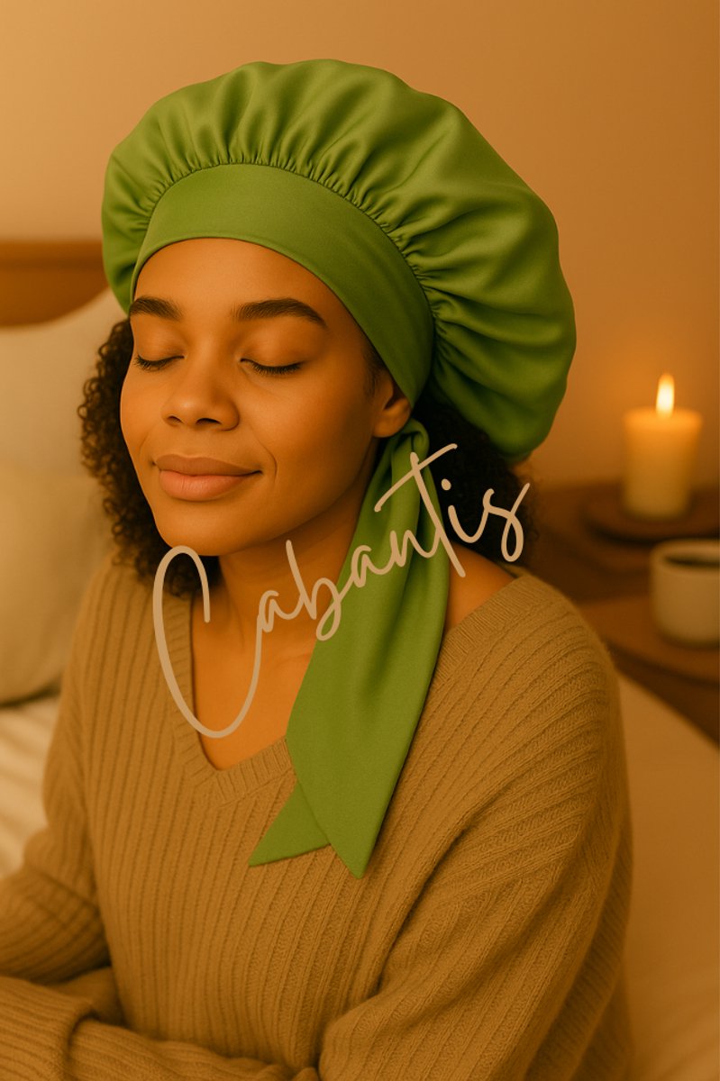 Cabantis® Verstelbaar Bonnet - Satijnen Slaapmuts Unisex – Frizz-vrije Nachtcap met Brede Elastische Band - Satijn Soft Groen