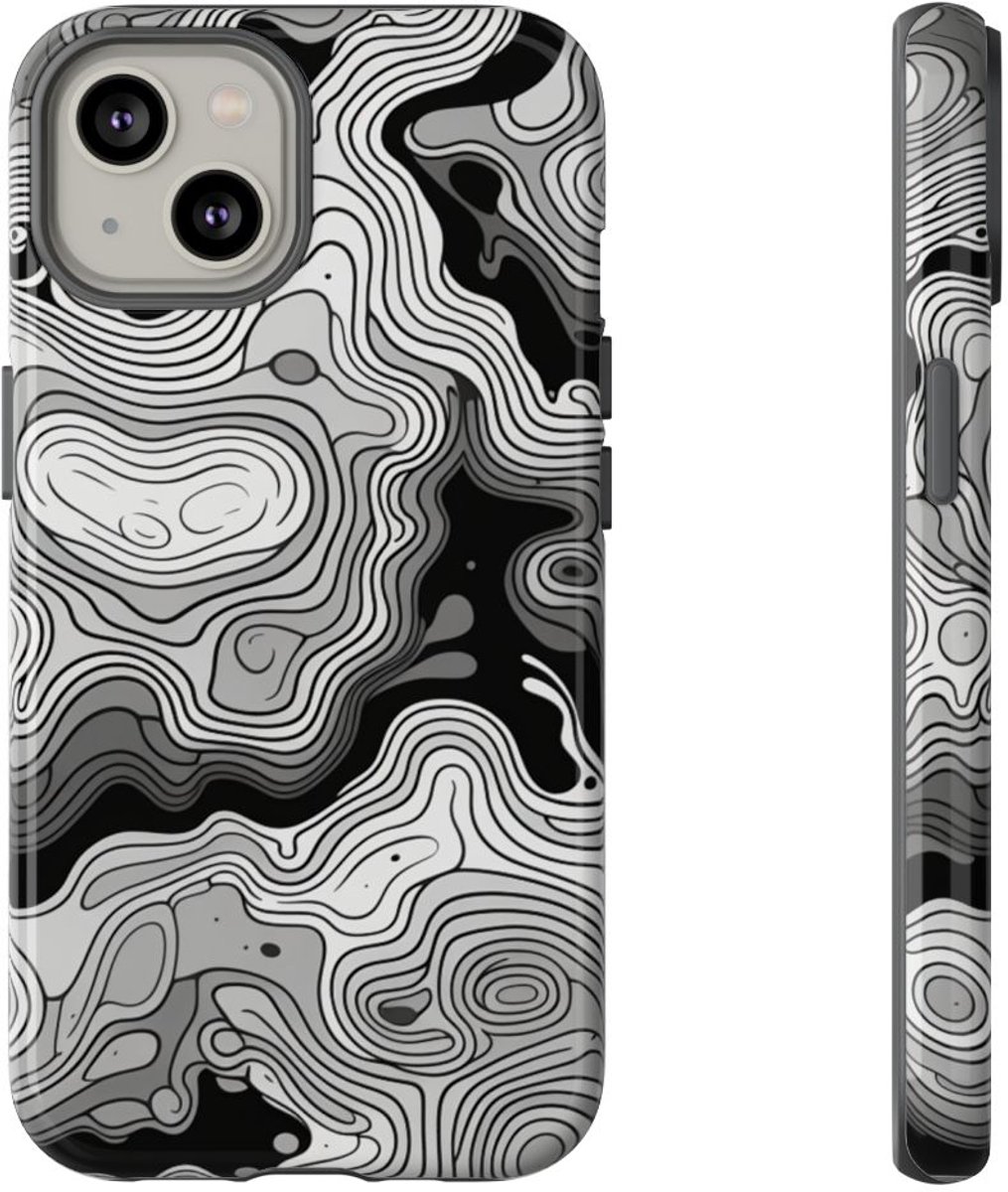 Monochroom Topografisch Patroon – Telefoonhoesje Geschikt voor iPhone 14