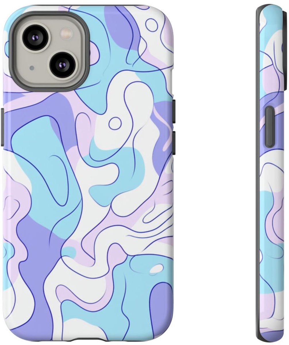 Abstract Blauw-Paars Lijnenspel – Telefoonhoesje Geschikt voor iPhone 14