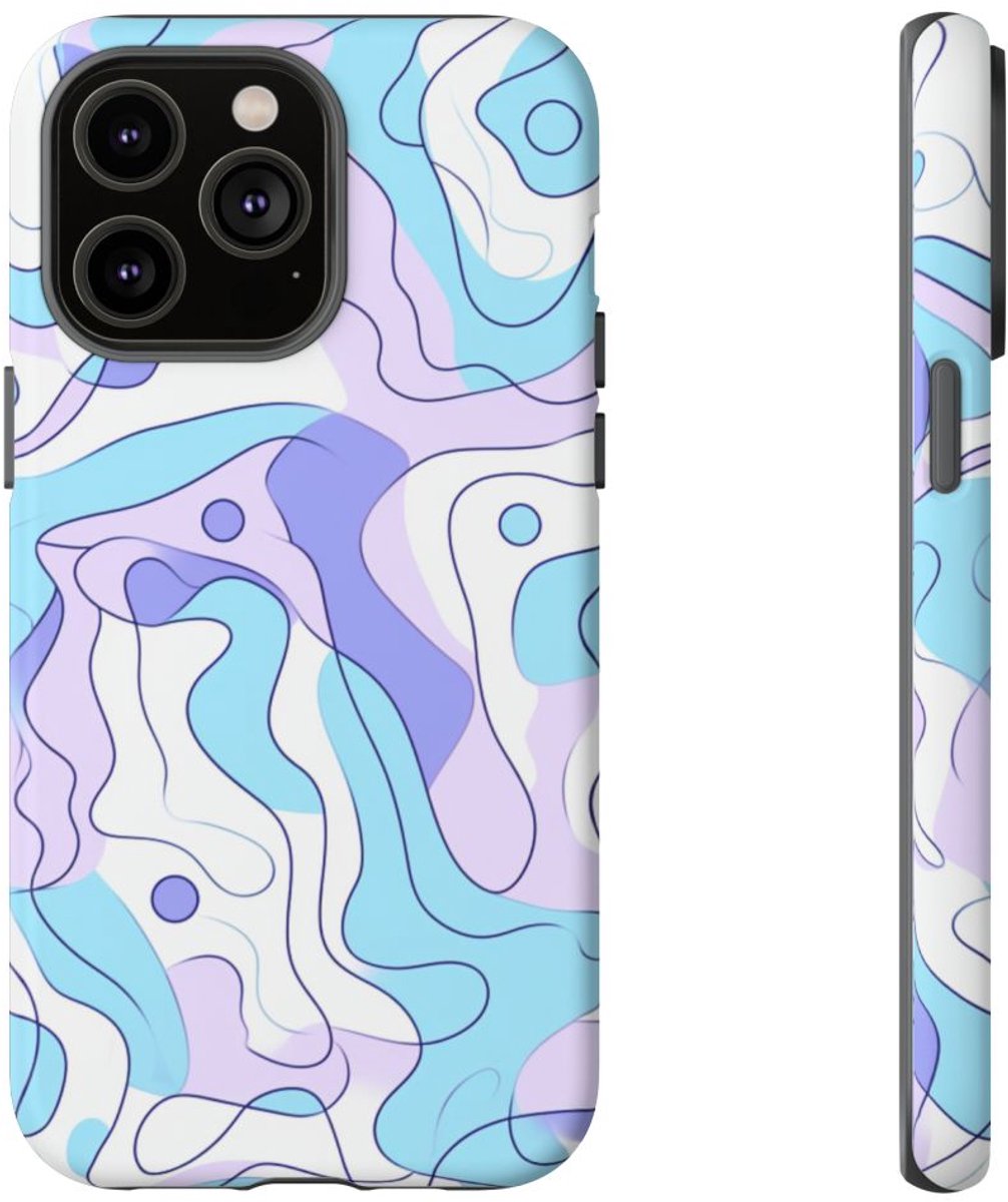 Abstract Blauw-Paars Lijnenspel – Telefoonhoesje Geschikt voor iPhone 14 Pro Max