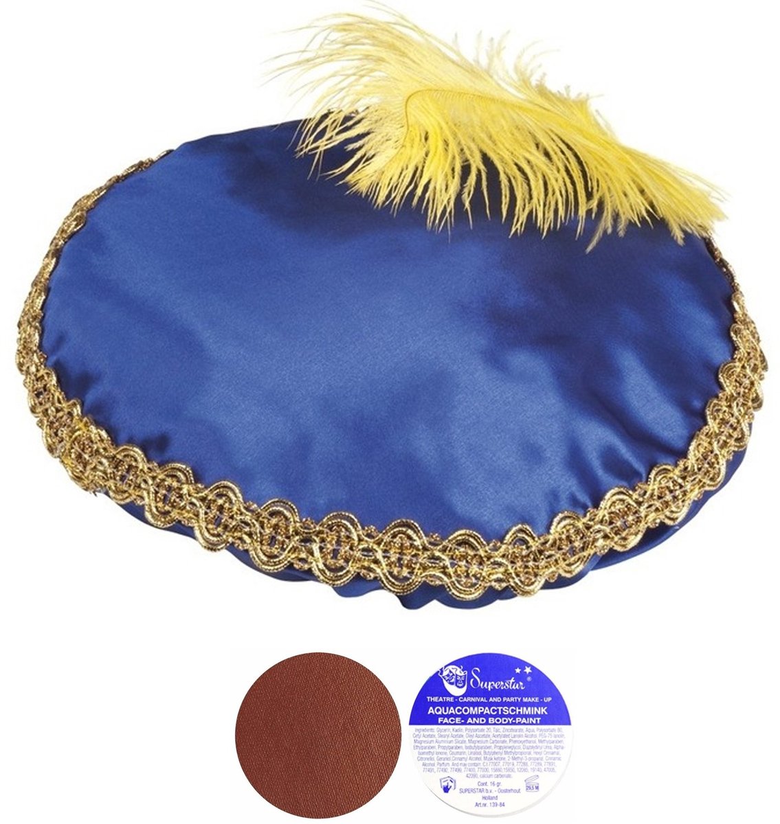 Pieten verkleedsetje - Pieten baret/muts - blauw - inclusief roetveeg schmink - bruin