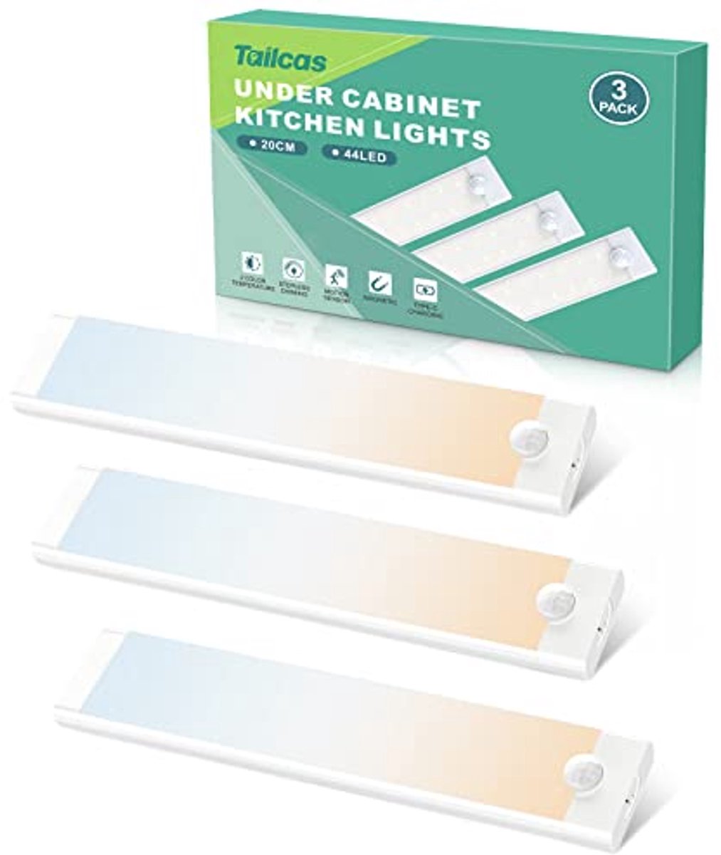 Dimbare kastverlichting met bewegingsmelder - 3 stuks, 3000K/6000K - Oplaadbare LED lichtstrip voor keuken, kledingkast en hal