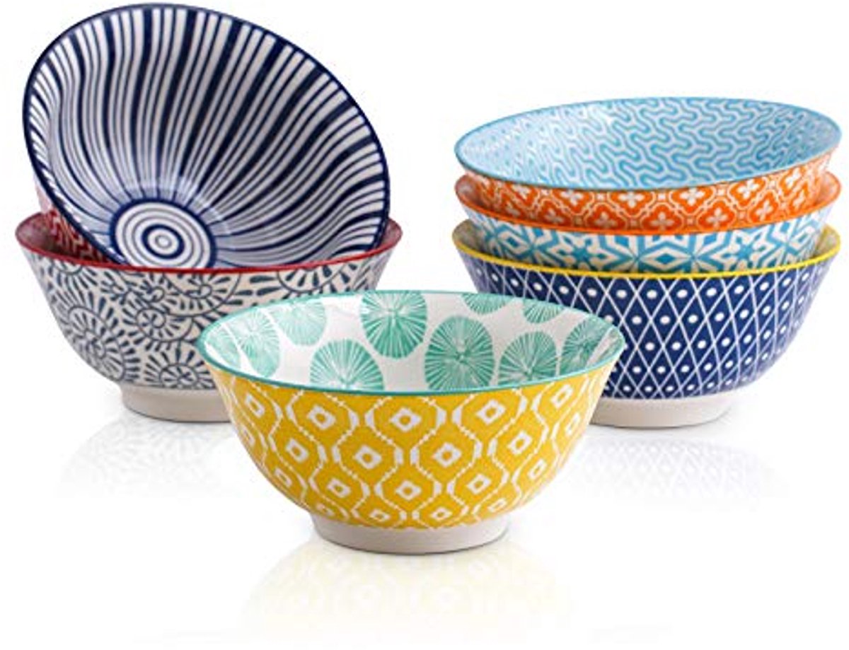 Set van 6 Porseleinen 10 oz Kommen voor IJs en Dessert - Kleurige Servies