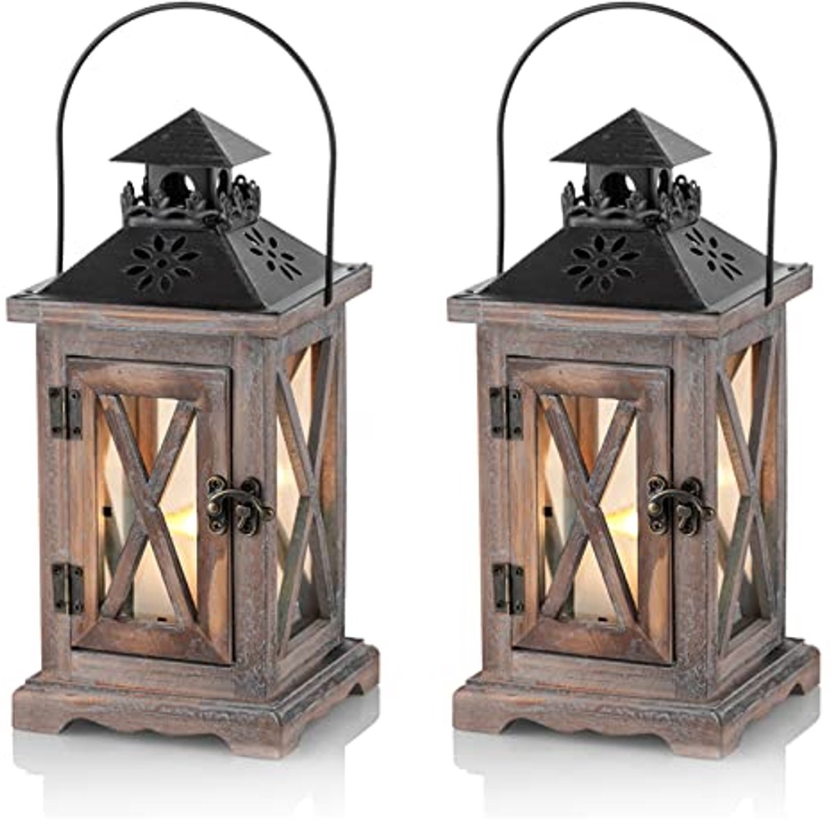 Houten Lantaarn Kaarsenhouder voor Vintage Decoratie - 28 cm