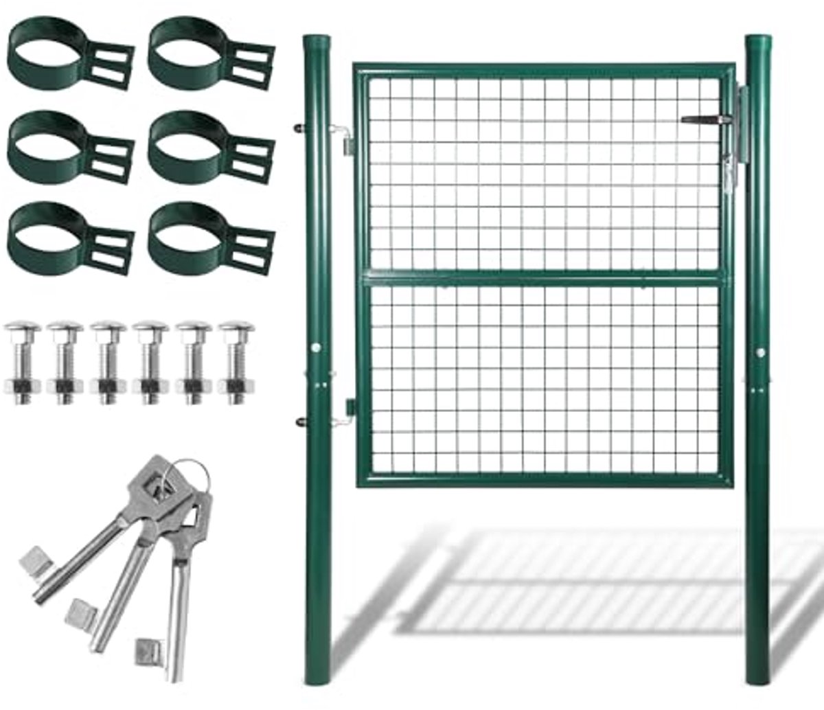 Tuinpoort 100 x 100 cm voor Staafmattenhek - Metalen Tuindeur Groen met Slot en Sleutels