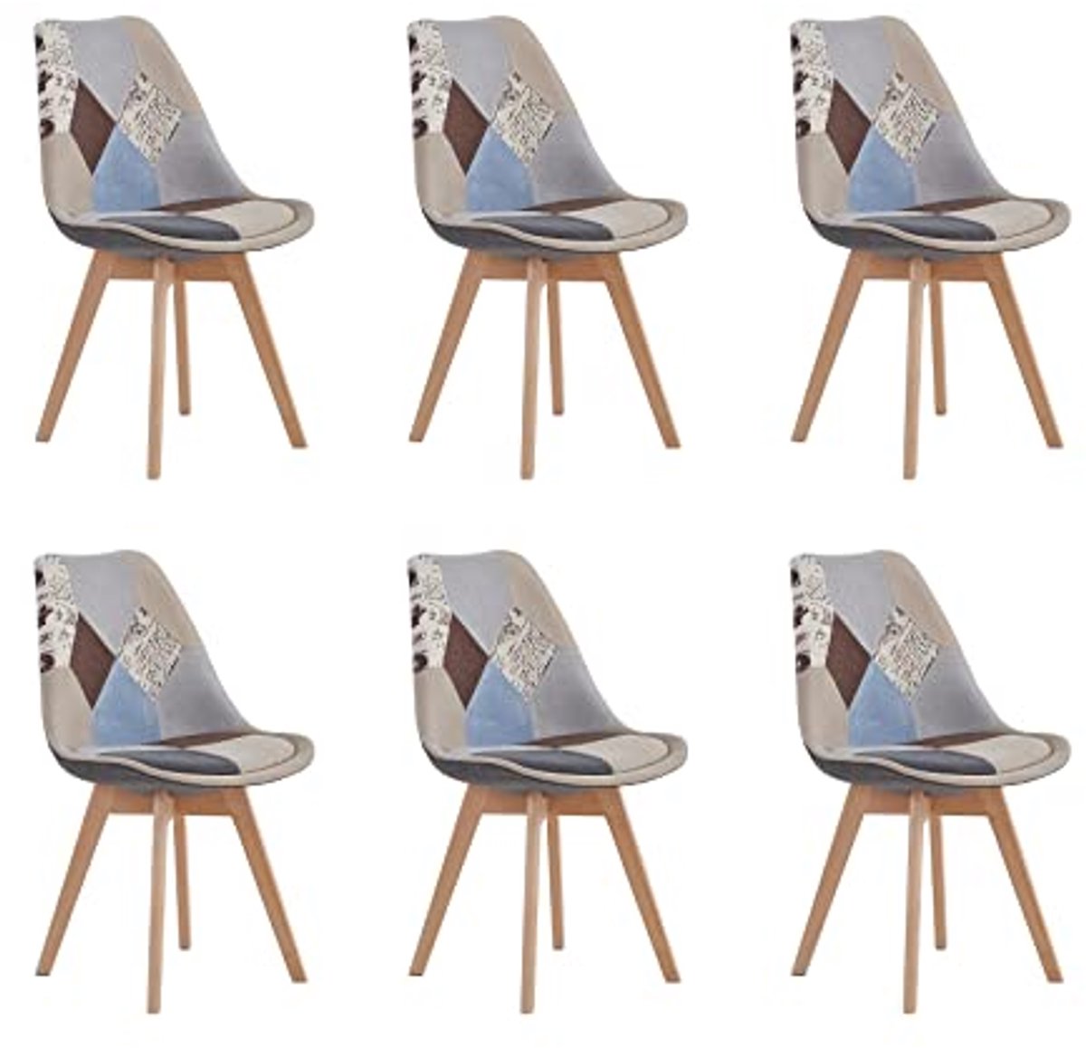 Set van 6 Scandinavische linnen eetstoelen met houten poten - Modern en ergonomisch