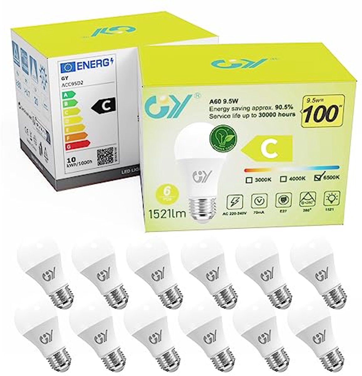 E27 LED Lampen 9,5W - 1521 Lumen - Niet-Dimbaar - 12 Stuks - Energiebesparend