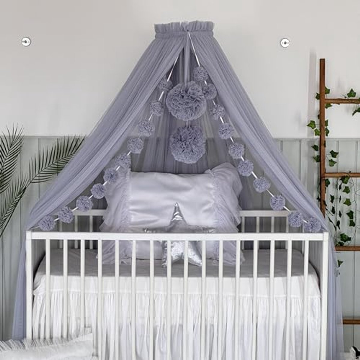Bedhemel voor Babybed - Muggennet en Baldakijn - Decoratie voor de Kinderkamer in Lichtgrijs