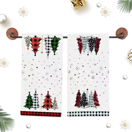 Torchons de cuisine de Noël en Katoen 66 x 45 cm - Set de 2 - Wit
