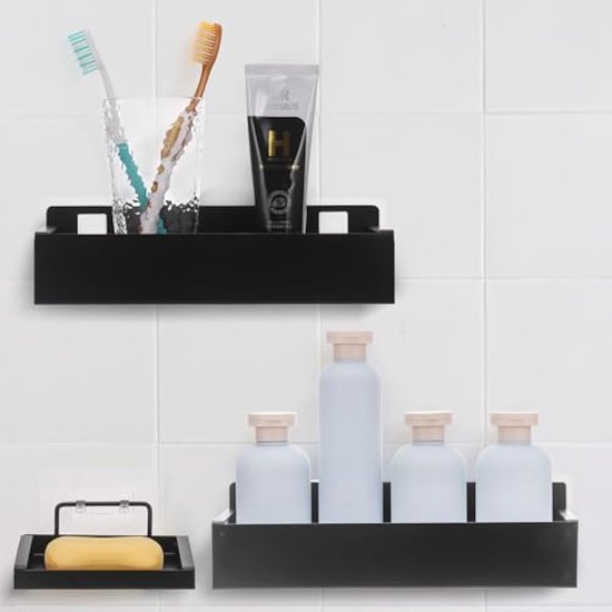 Douchemand Om Op Te Hangen Aan De Douchedeur, Mooie Doucheplank Zonder Boren Doucheplank Van Metaal Met Drie Manden En Vier Haken Voor Allerlei Douche Accessoires Matzilverkleurig