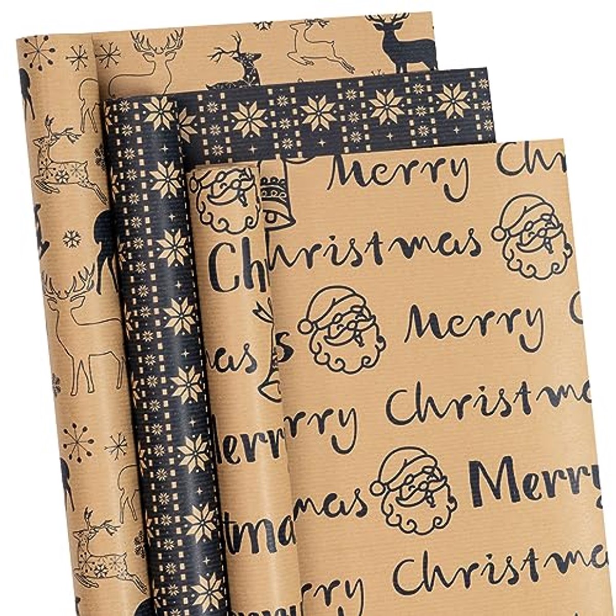 Kerst Inpakpapierrollen - 43,2 cm x 3 m - 3 Rollen met Rendier en Sneeuwvlok