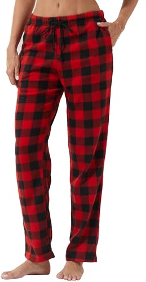 Dames Pyjama Broeken - Lange Geruite Fleece Nachtkleding, Zachte Vrijetijd Broeken voor de Winter met Zakken