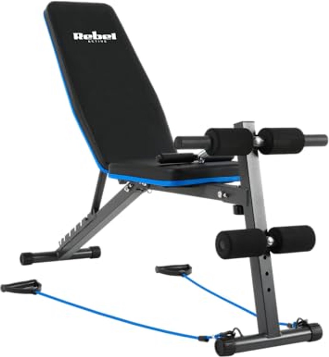 Verstelbare schuine trainingsbank met beenvergrendeling en elastieken voor thuisgym