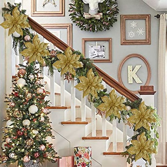 Boao 24 stuks kerst glitter kerstster bloemen kunstmatige
