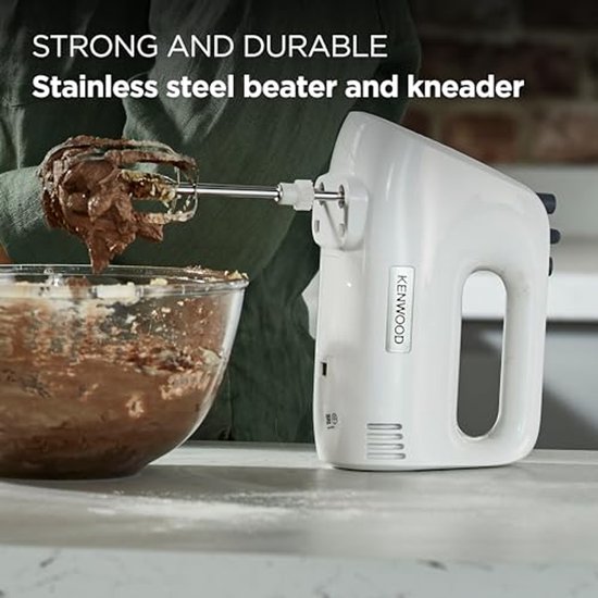 Handmixer met Turbo Functie en RVS Kneedhaken - Perfect voor Bakken en Koken - 450 Watt, Wit van Merkloos — afbeelding 3