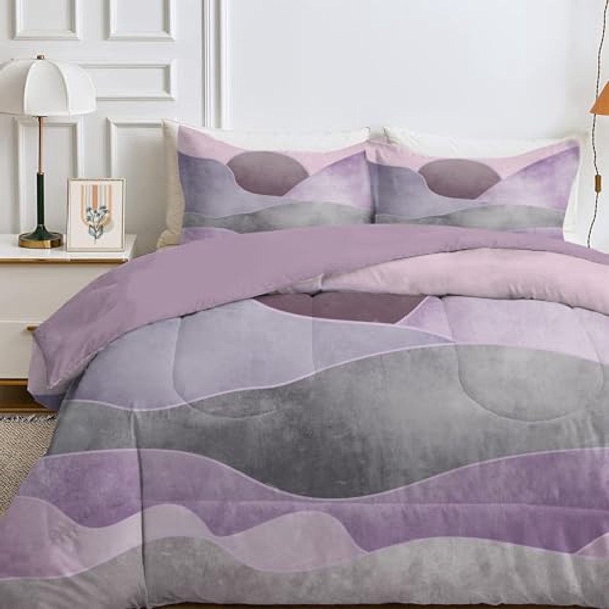Reversible Purple Grey Double Duvet 7.5 Tog - Lightweight Summer and Autumn Bedding