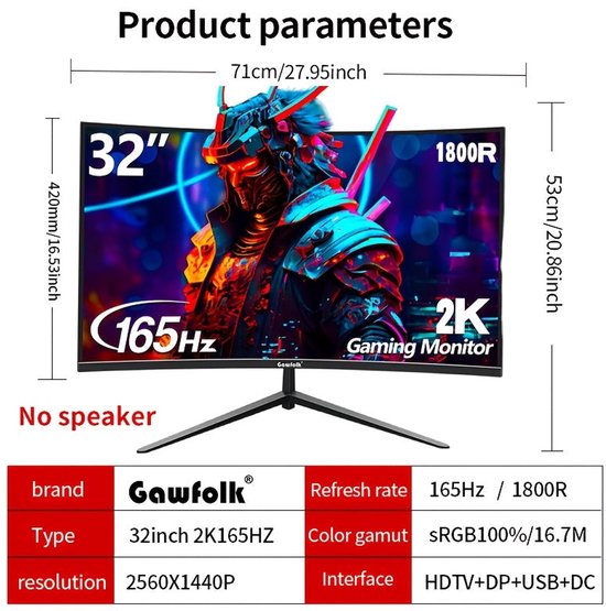 Curved Monitor – Gebogen Scherm – Gaming Monitor – 2K Monitor – 32 Inch Monitor – 165Hz Verversingssnelheid – VA Paneel