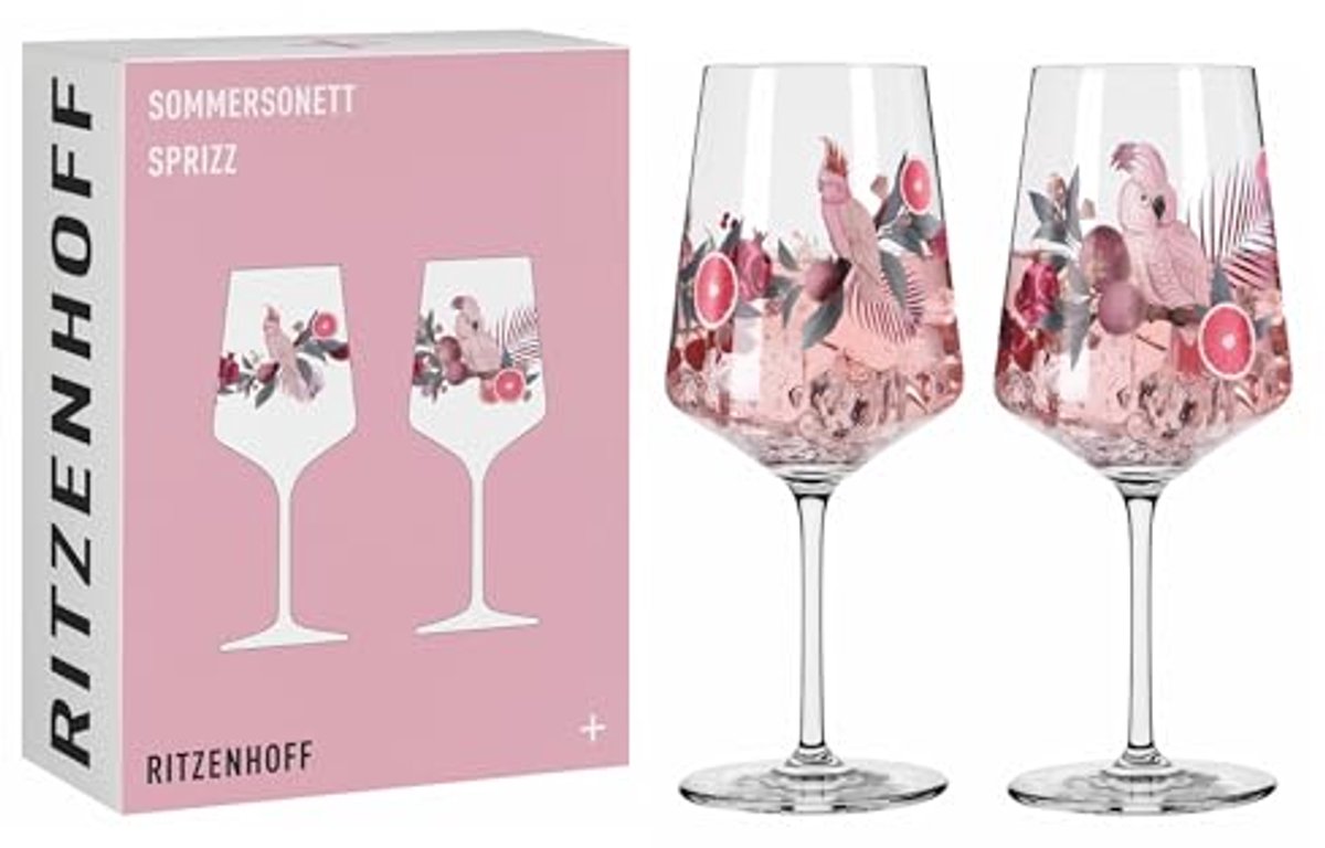 Aperitiefglazen Set van 2 - 500 ml - Elegante Roze en Grijs Motief - Vaatwasmachinebestendig