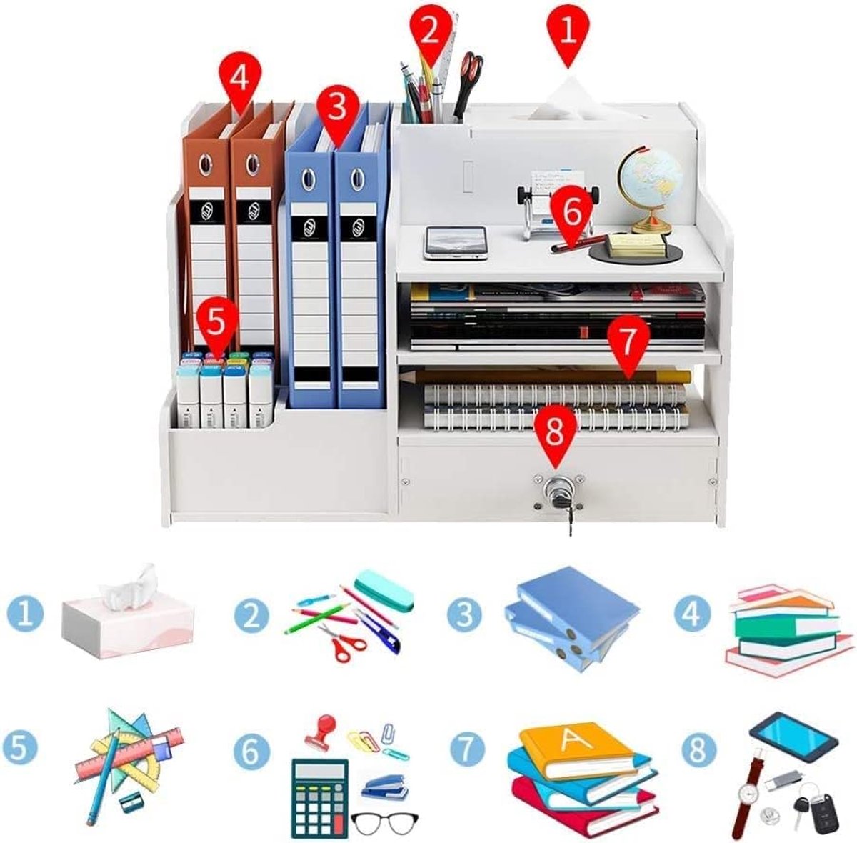 Desktop Organizer met Lade en Pennenhouder - Papieren Organiser voor Kantoor en Bureau