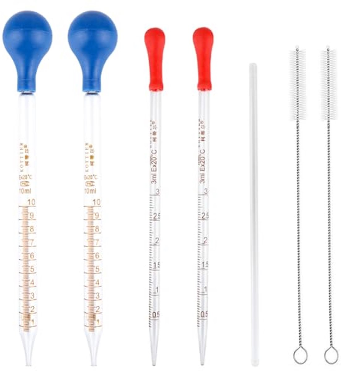 Image of 4 Stuks Glazen Pipetten met Siliconen Doppen en Reinigingsborstels - Druppelpipet Set voor Laboratorium en Hobby