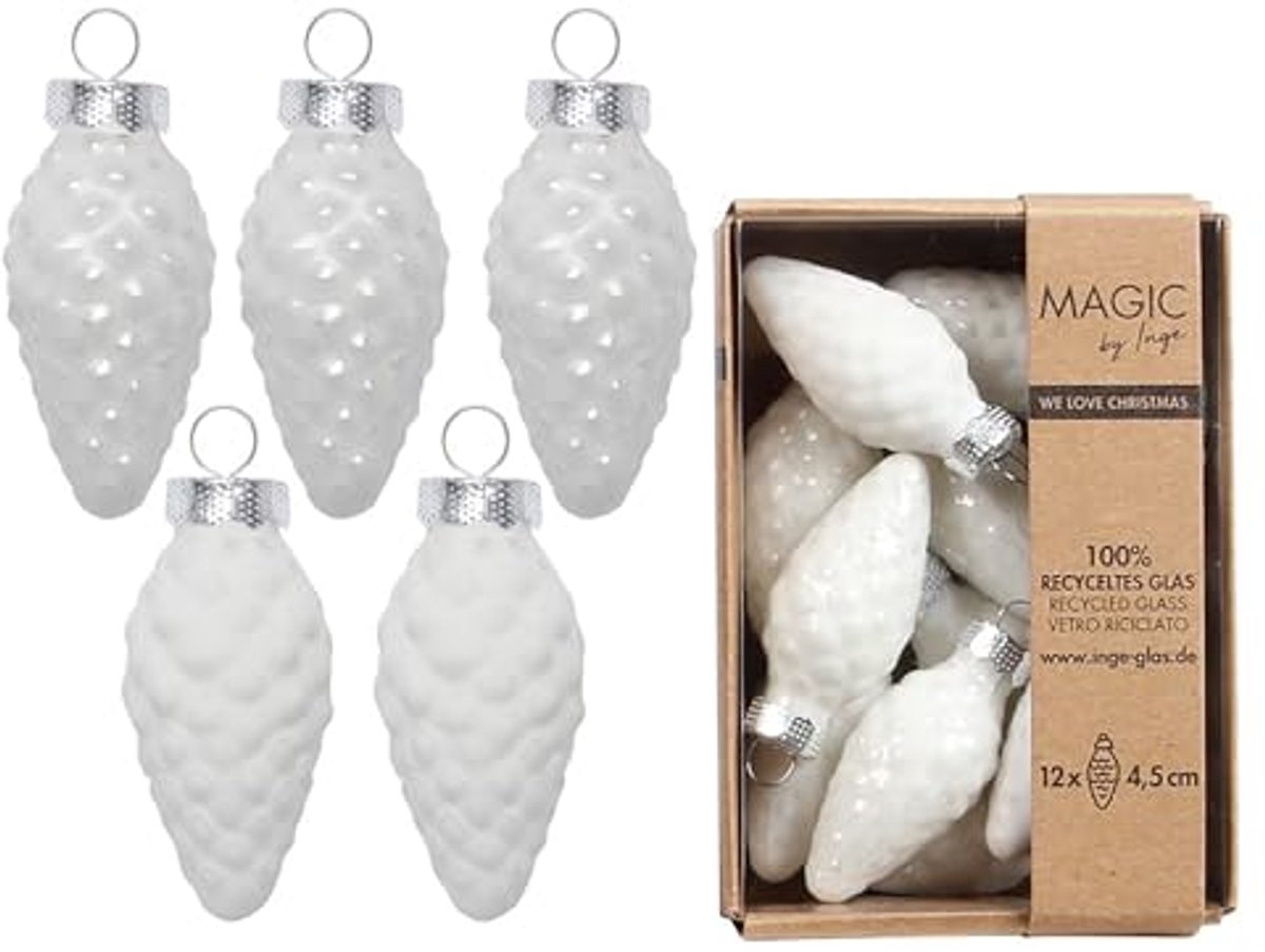 Kerstboomdecoratie met Dennenappels 4,5 cm - Set van 12 - Glazen Kerstballen voor Elegante Versiering