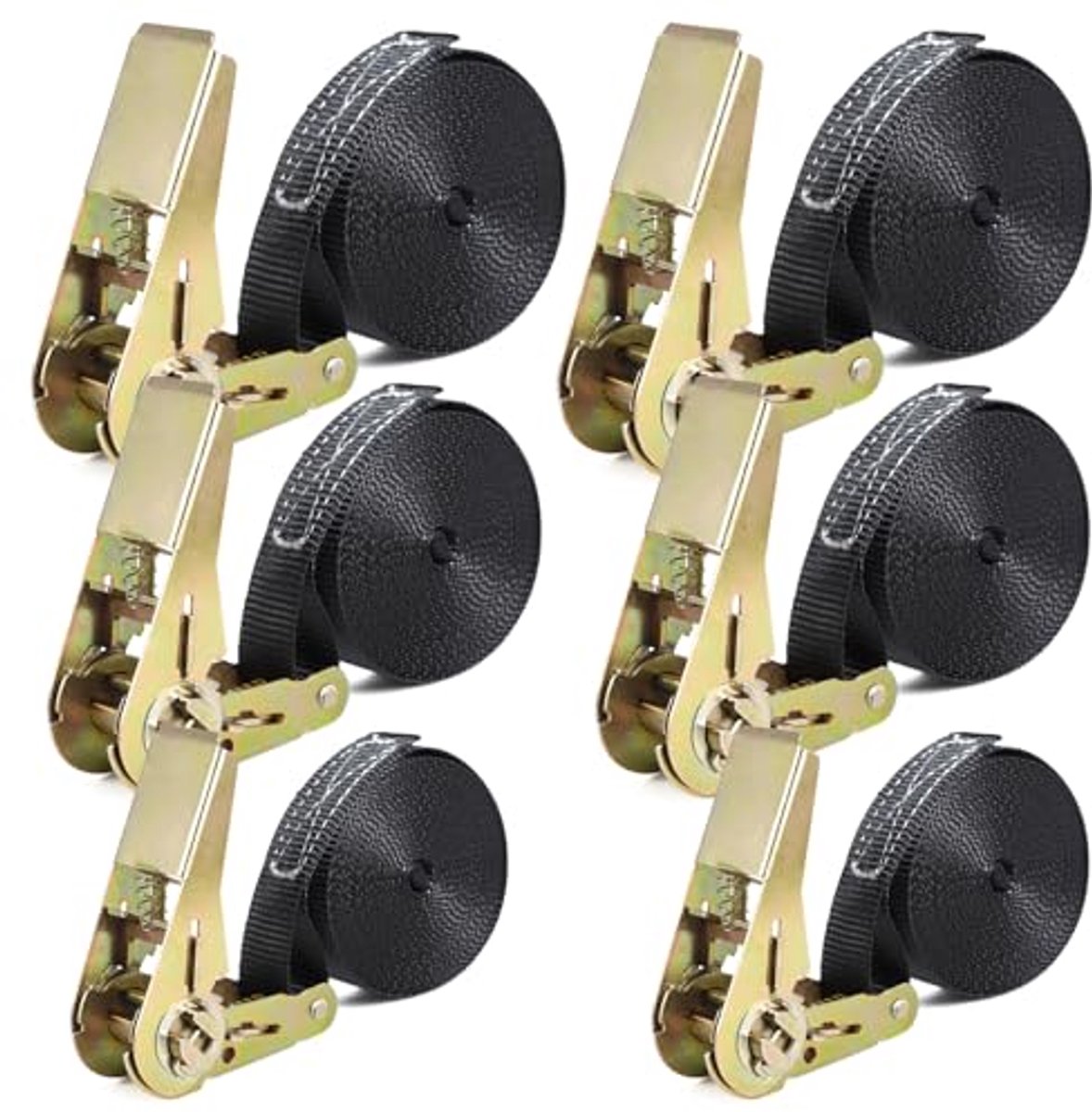 Spanngurte met ratel - Set van 6, 2M/4M/5M, Gurtband 25mm breed, Belastbaarheid tot 1000 kg, Ideaal voor motor, fiets, bagage en campingbeveiliging, zwart