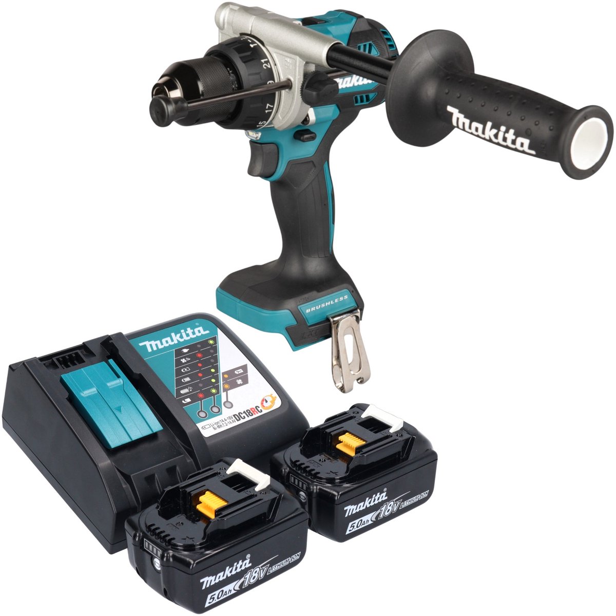 Makita DHP 492 RT accu-klopboormachine 18 V 141 Nm borstelloos + 2x accu 5,0 Ah + oplader