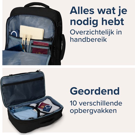 TRVLMORE 40L Reistas - Handbagage Rugzak - Rugtas - Weekendtas - Spatwaterdicht - Dames en Heren - Zwart