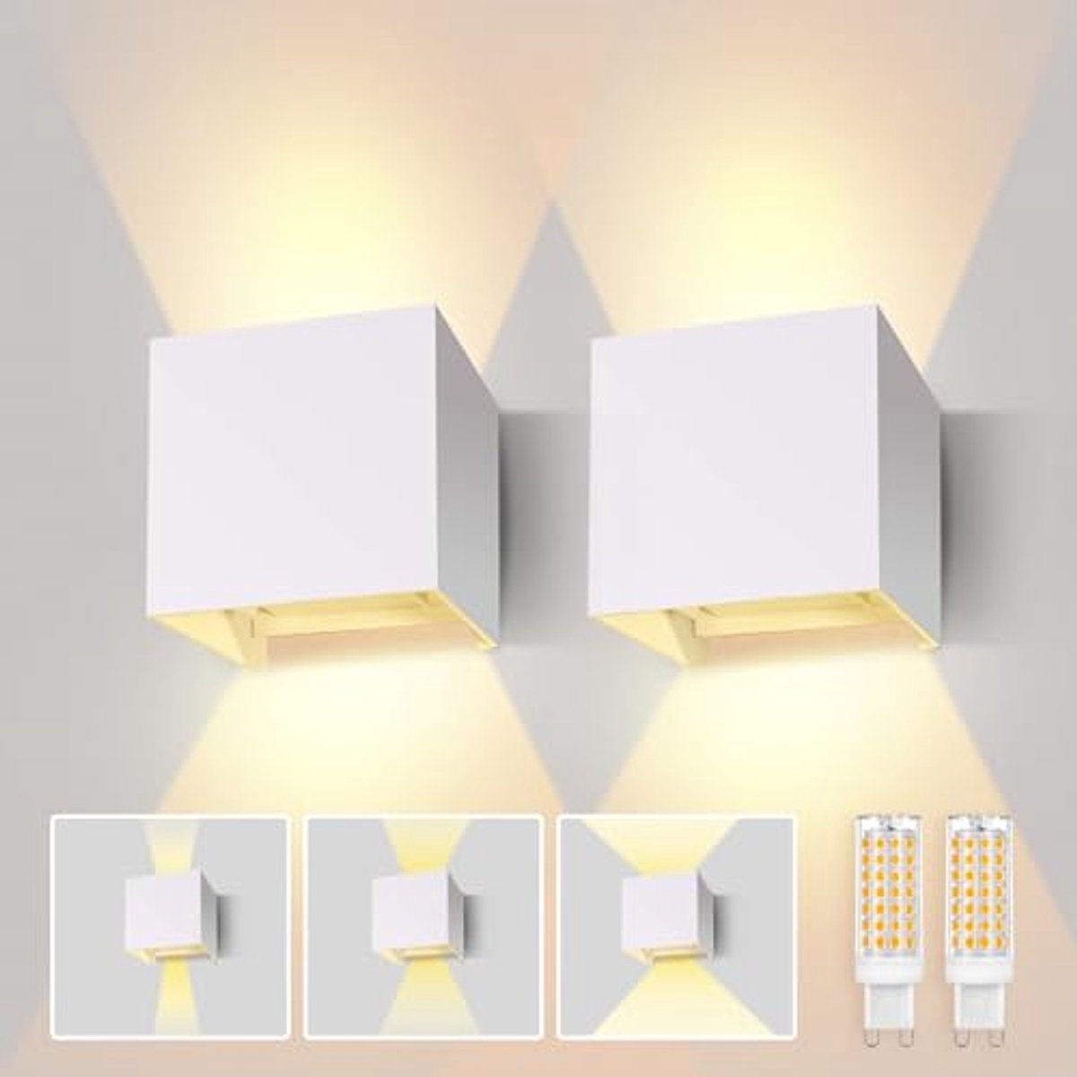 Verstelbare Wandlamp voor Binnen en Buiten, Warm Wit 3000 K, Geschikt voor Hal en Woonkamer, 2 Stuks