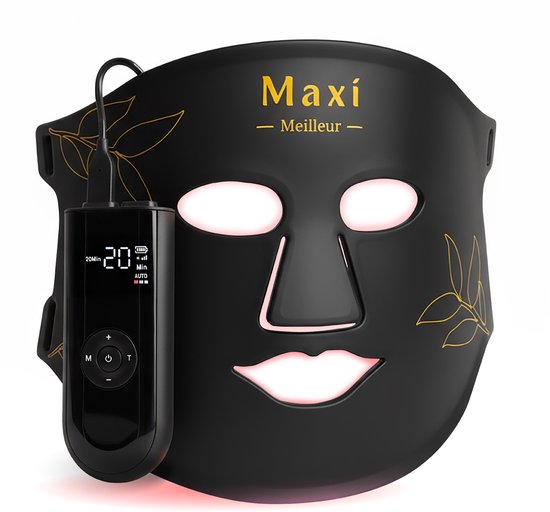 Maxi Meilleur® Pro Series led masker lichttherapie - incl. Skincare E-book en Travel bag - Voor strakke huid met minder rimpels - huidverjongingsapparaat voor gezicht - Anti-aging LED gezichtsmasker met rood licht therapie - Red Light therapy mask