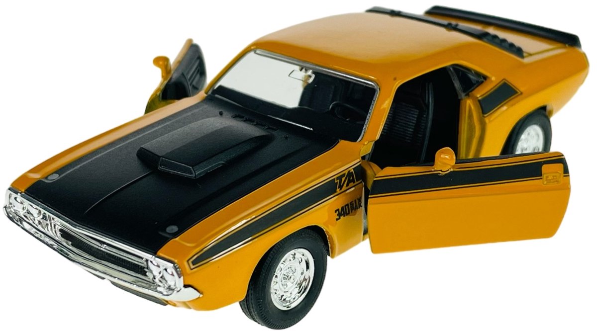 Welly 1970 Dodge Challenger T/A Geel Metaal Schaal 1:34 Speelgoedauto