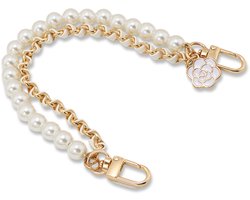 longziming -Witte Parel Telefoonketting met Dubbele Gouden Ketting – Lichtgewicht, Duurzaam en Multifunctioneel, Voor Smartphones, Sleutels en Accessoires