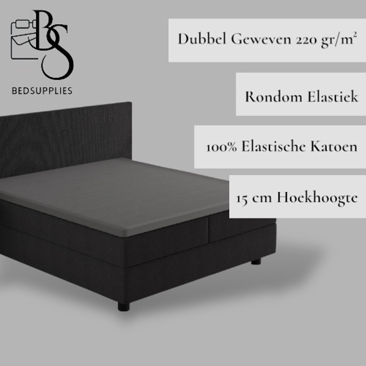 Bedsupplies - Luxe Dubbel Geweven Jersey Topper Hoeslaken - 140 x 200/220 - Grijs