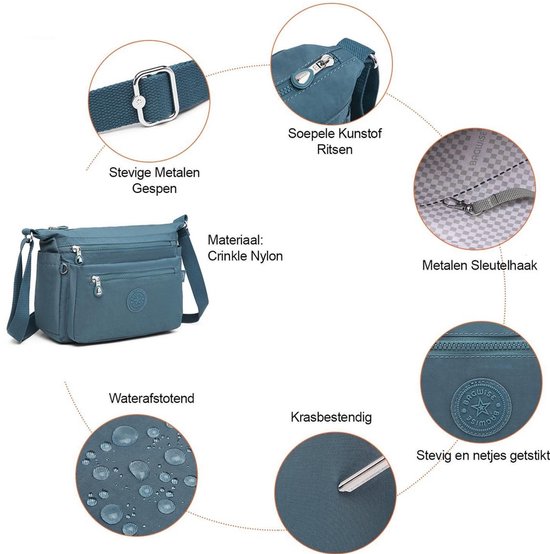 Bagwise® Sac à bandoulière - Sac bandoulière - Femme - 23cm x 27cm - (CR1238) - Blauw