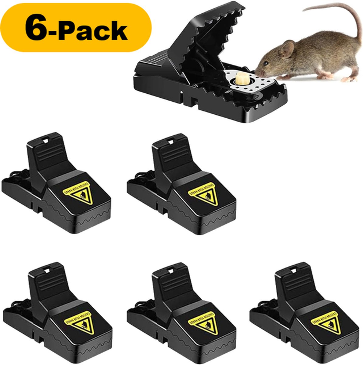 Muizenval - Automatische muizenval - Herbruikbare muizenval - Muizenvallen voor binnen - 6-pack - Zwart