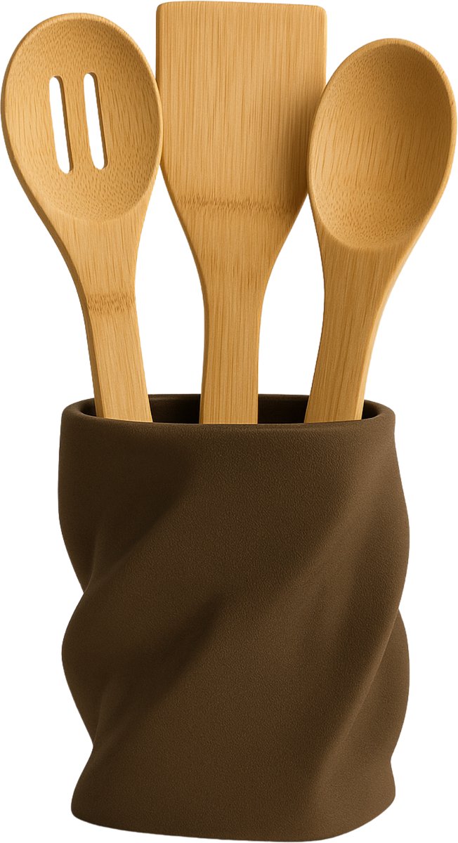 Flaare keukengerei set met houder - spatel set - bamboe - keukenhulp