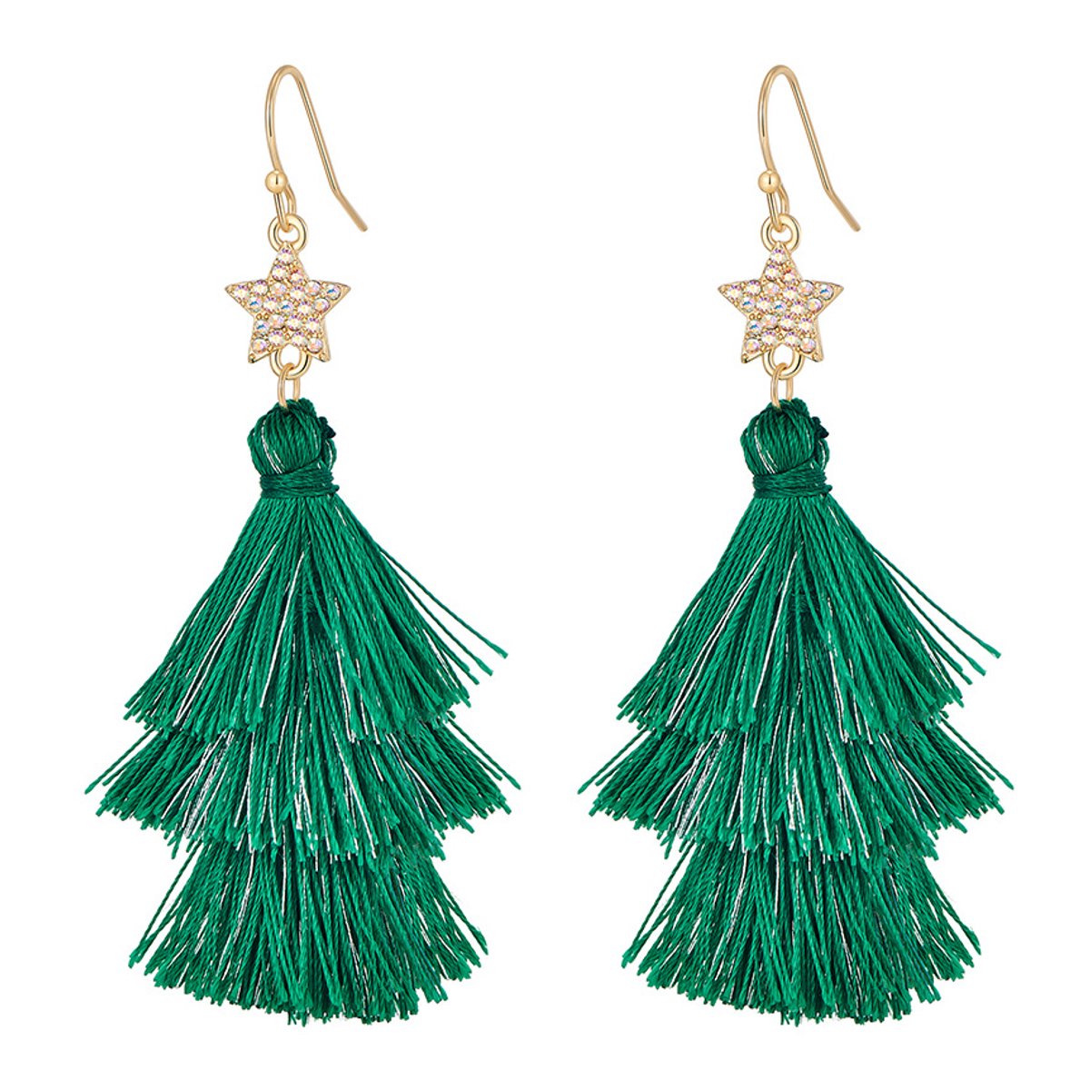 Marama - Groene Kerstboom Oorbellen met Ster - Feestelijk